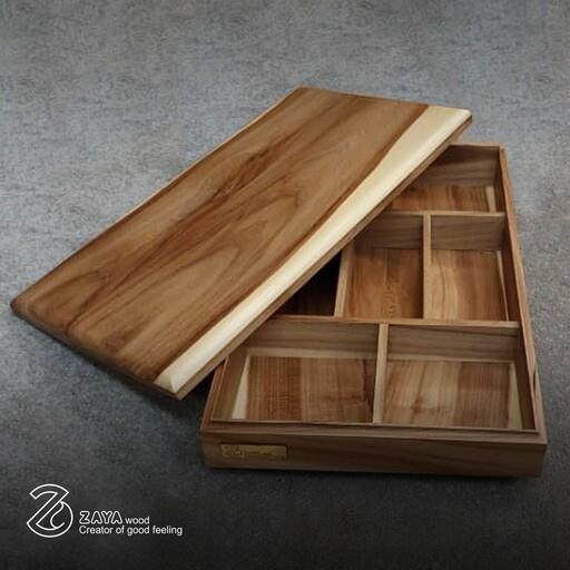 جعبه پذیرایی هفت خونه ساخته شده با چوب نارون در ابعاد 25 در 40 با عمق 6 سانت